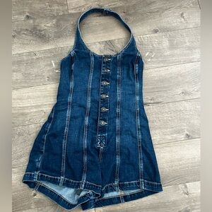 Denim Halter Neck Romper - American Eagle